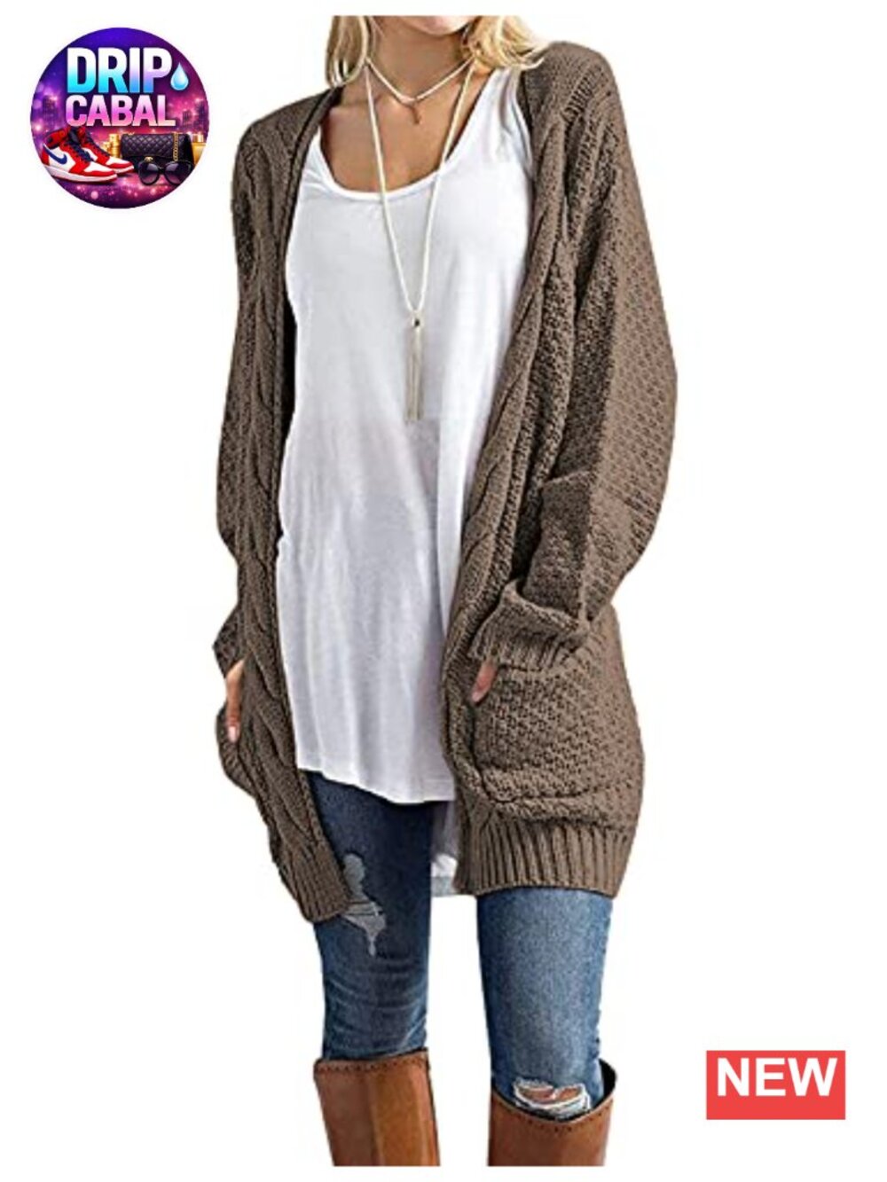 Womens Long Sleeve Cable Knit Cardigan Sweater with Pockets Loose Fit Acrylic
